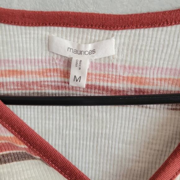 Women's medium Maurices long sleeve thermal shirt henley striped brown beige - Picture 3 of 6